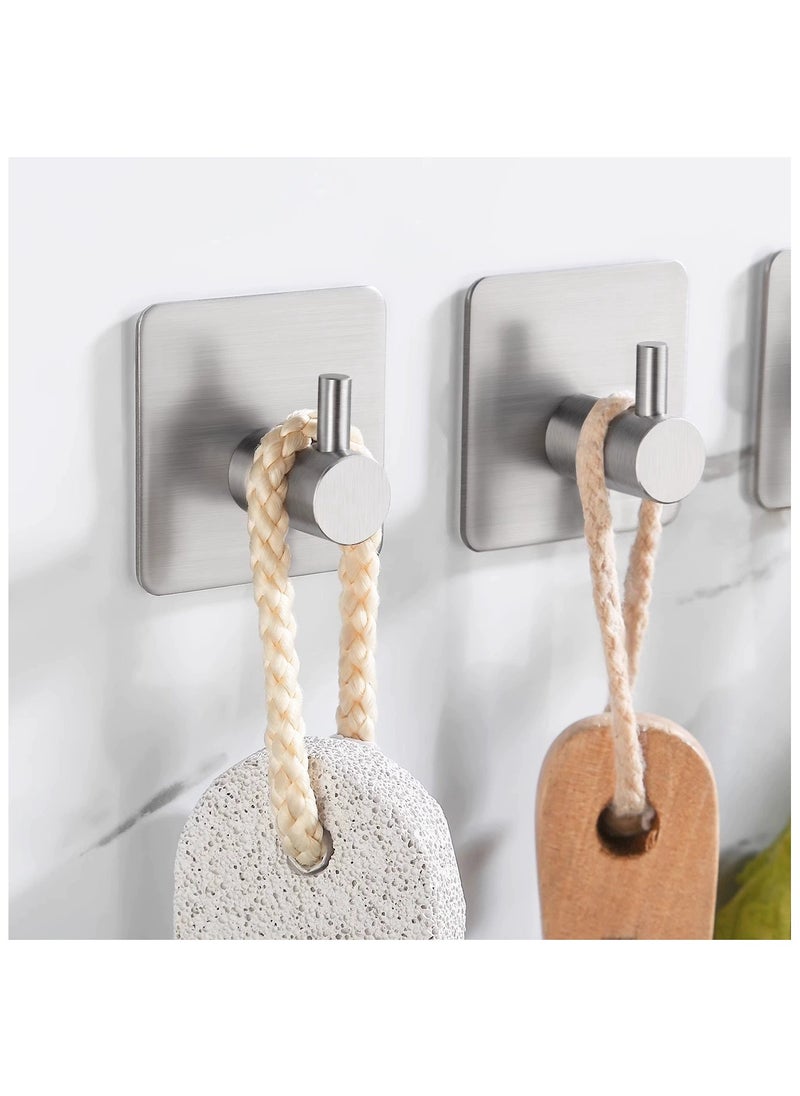 EZGOZ Stainless Steel Wall Hooks Waterproof Heavy Duty Adhesive Wall Hangers for Towel and Kitchen Bathroom Key Organization - 6Packs Silvery  - Image 3