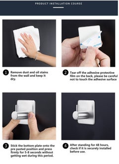 EZGOZ Stainless Steel Wall Hooks Waterproof Heavy Duty Adhesive Wall Hangers for Towel and Kitchen Bathroom Key Organization - 6Packs Silvery  - Image 4