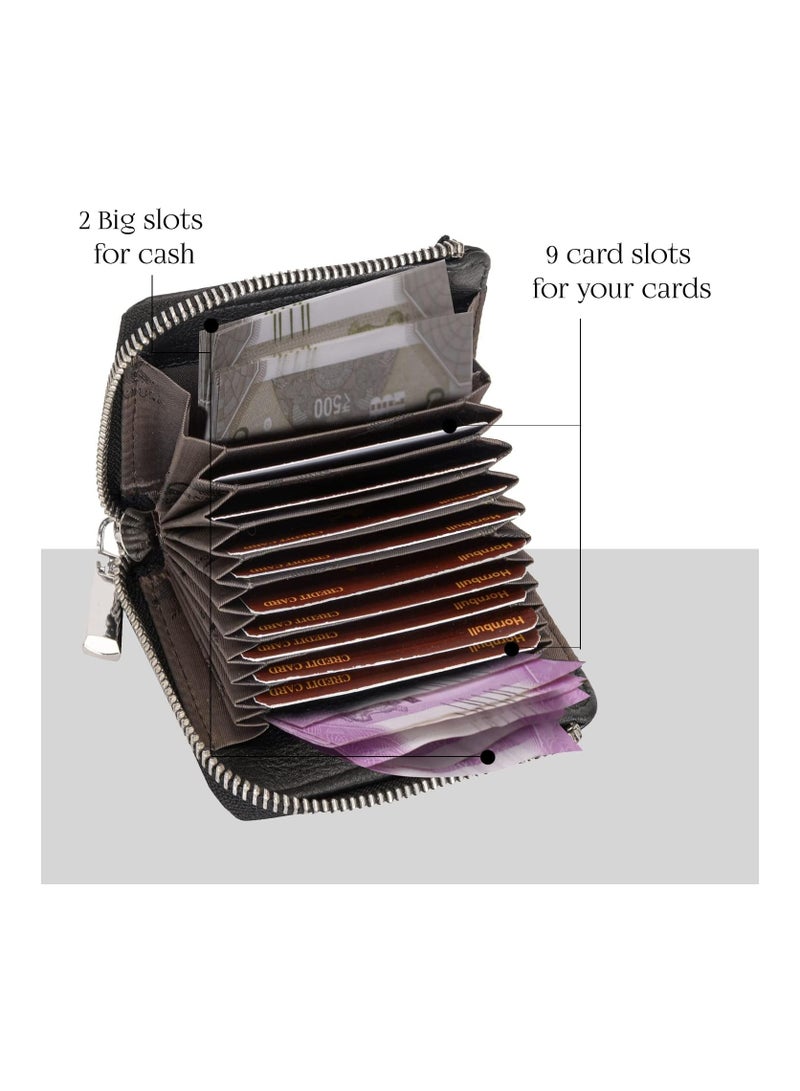 الثور القرن ستيف RFID محفظة جلدية للرجال | حامل بطاقات الائتمان، أسود 1، محفظة بسحاب حولها  - Image 2