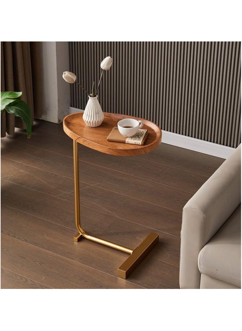 Generic C-Shaped Side Table for Living Room - Modern Coffee Table with Edge Guard Tray, Sturdy Metal Frame, and Wood Top - Small Space Snack Table for Bedroom, Sofa, and Bedside  - Image 1