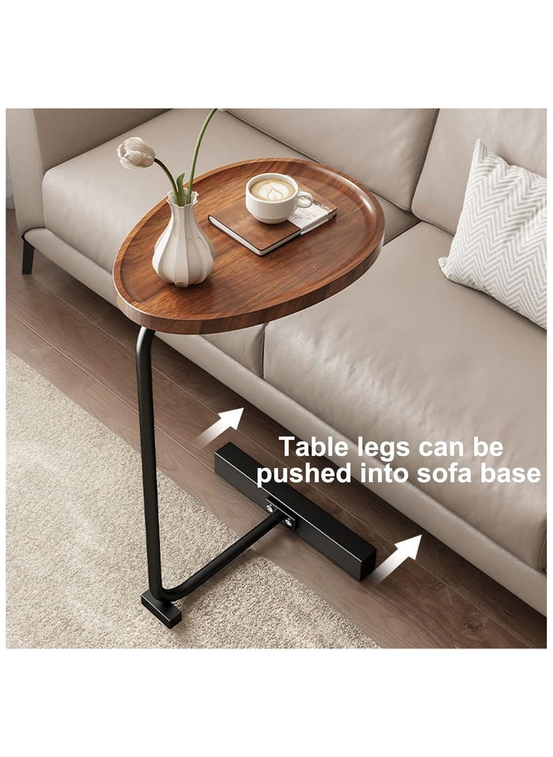 Generic C-Shaped Side Table for Living Room - Modern Coffee Table with Edge Guard Tray, Sturdy Metal Frame, and Wood Top - Small Space Snack Table for Bedroom, Sofa, and Bedside  - Image 3