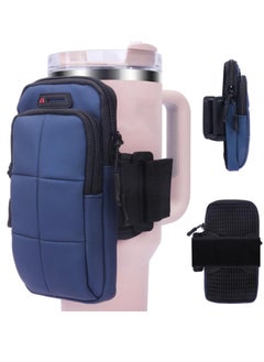 Arm Bands for Workout, Phone Armband Sweatproof Workout Phone Holder, Water Bottle Pouch for Stanley Cup, Cup Pouch Bag, Use for Running, Walking, Hiking for Women and Men(Blue)