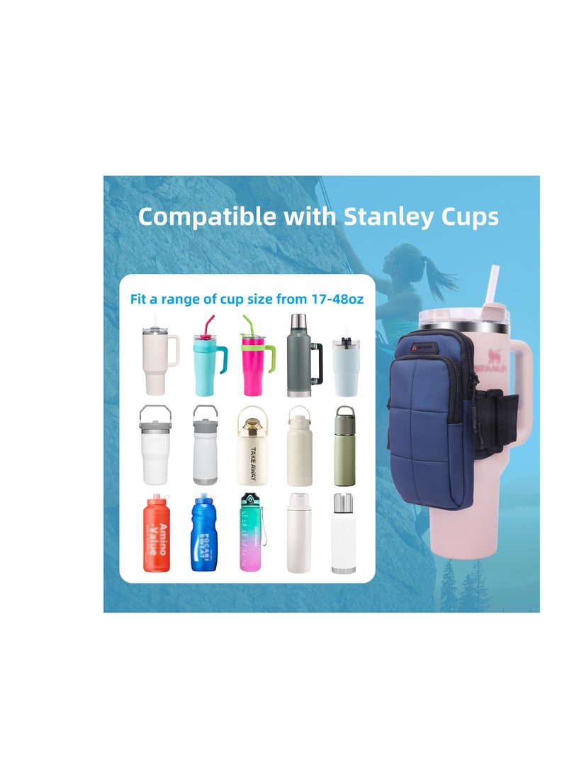SYOSI - Arm Bands for Workout, Phone Armband Sweatproof Workout Phone Holder, Water Bottle Pouch for Stanley Cup, Cup Pouch Bag, Use for Running, Walking, Hiking for Women and Men(Blue) - Image 1