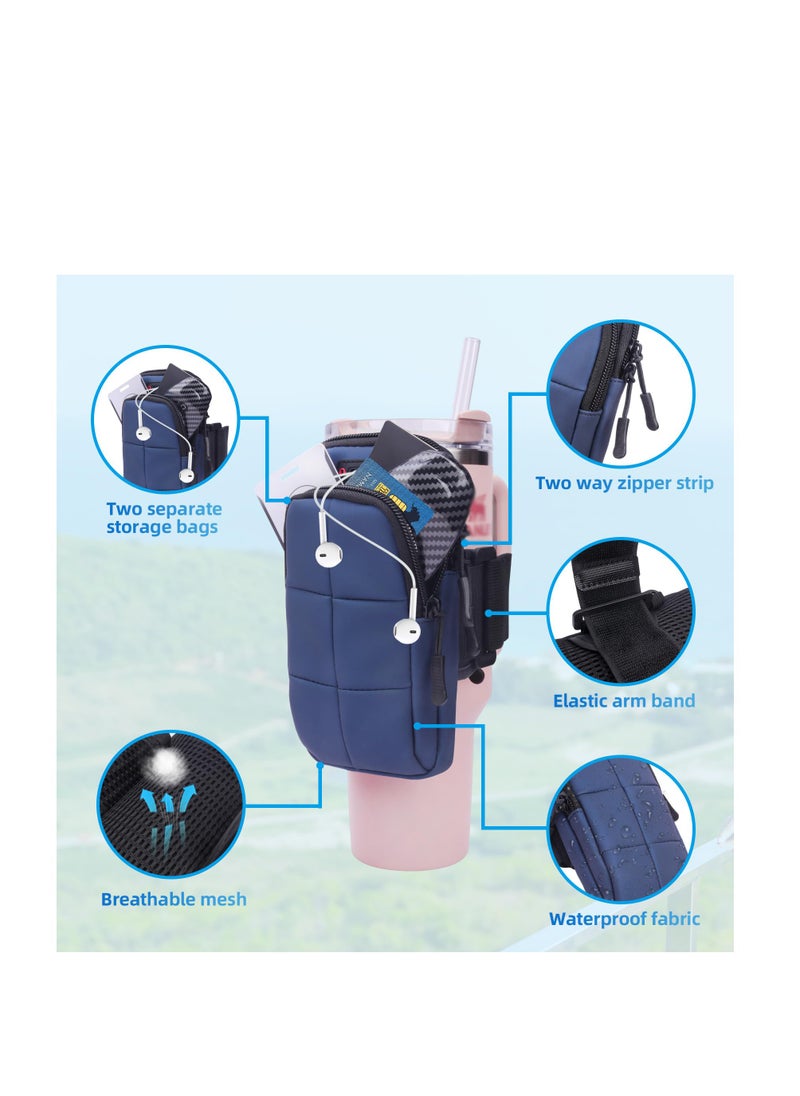 SYOSI - Arm Bands for Workout, Phone Armband Sweatproof Workout Phone Holder, Water Bottle Pouch for Stanley Cup, Cup Pouch Bag, Use for Running, Walking, Hiking for Women and Men(Blue) - Image 1