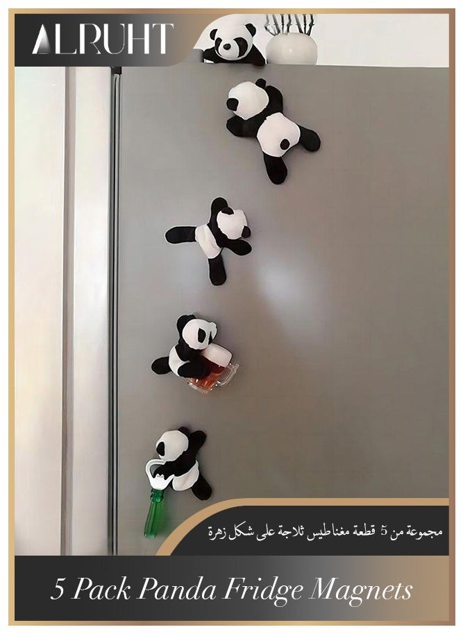 الروهيت 5 قطع مغناطيس ثلاجة باندا قطيفة، مغناطيس ثلاجة ثلاثي الأبعاد، رسوم متحركة إبداعية، ديكور منزلي  - Image 1