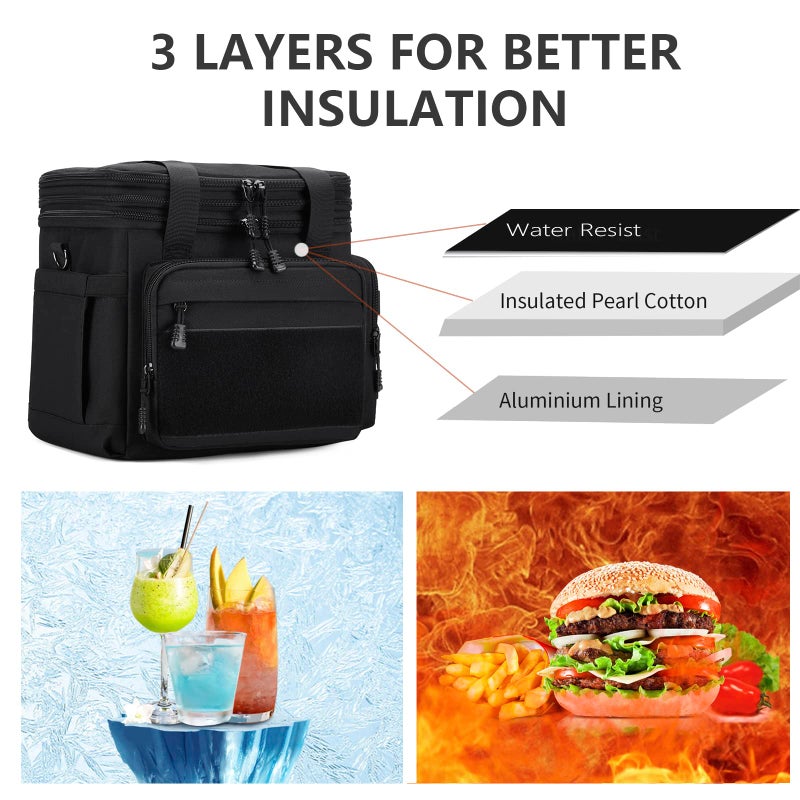 Gafetrey Large Tactical Lunch Box for Men, Insulated Lunch Bag Adult, Thermal Lunchbox Leakproof Waterproof Cooler Bag, Dual Compartment Lunch tote, Large Lunch Pail for Office Camping (Black) 24L - Image 5