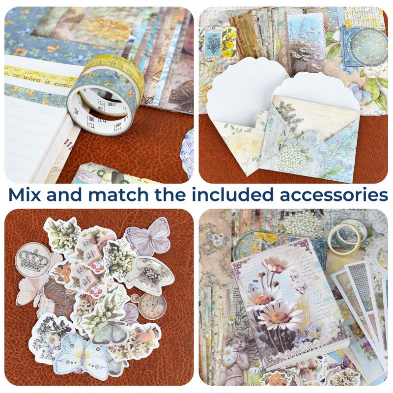 Funto Scrapbooking Kit (202 PCS), Vintage Collection-Wonderland, Perfect for Bullet Scrapbooking Materials, Planner DIY Arts Craft Collage - Image 4
