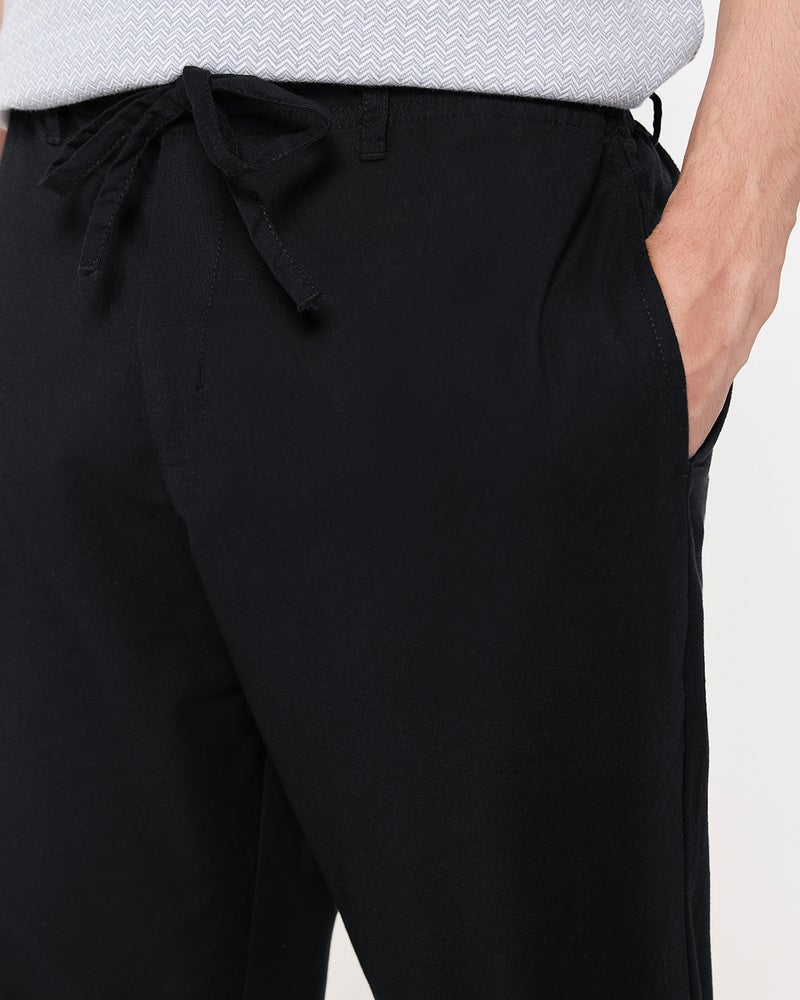 bewakoof Men's Jet Black Cotton Linen Pants - Image 5