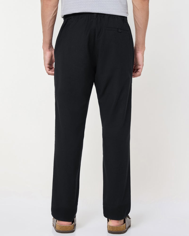 bewakoof Men's Jet Black Cotton Linen Pants - Image 3