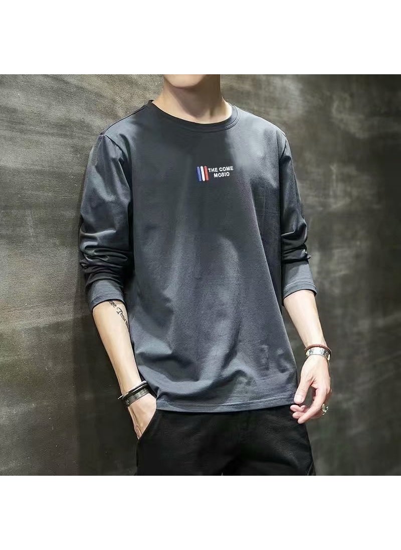 Generic - Mens Long Sleeve T-shirt Autumn Korean Trendy Versatile Loose-fit Round Neck Casual Base Layer Top For Young Boys TH Black - Image 1