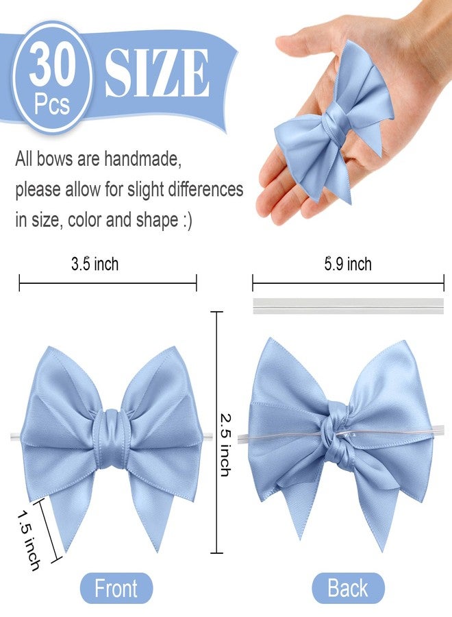 Jacriah Dusty Blue Twist Tie Bows for Treat Bags, 30 Pack 3.5 Inch Premade Satin Ribbon Bows for Gift Wrapping Crafts Party Decoration Wedding Favors Bridal Shower Christmas Tree Decor Cake Pops Candy - Image 2