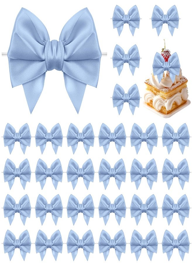Jacriah Dusty Blue Twist Tie Bows for Treat Bags, 30 Pack 3.5 Inch Premade Satin Ribbon Bows for Gift Wrapping Crafts Party Decoration Wedding Favors Bridal Shower Christmas Tree Decor Cake Pops Candy - Image 1