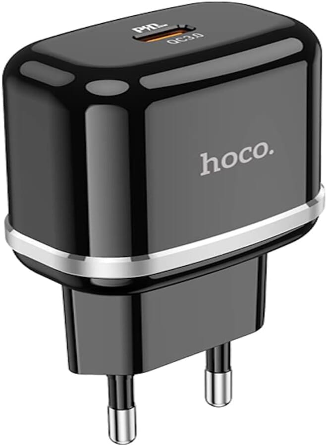 Hoco Hoco N24 - Victorious Single Port Fast Charger (3A- PD20W), Support PD, PPS, QC3.0, FCP, AFC Fast Charging Protocols, Compatible with iPhone Samsung Xiaomi Huawei Oppo - Black