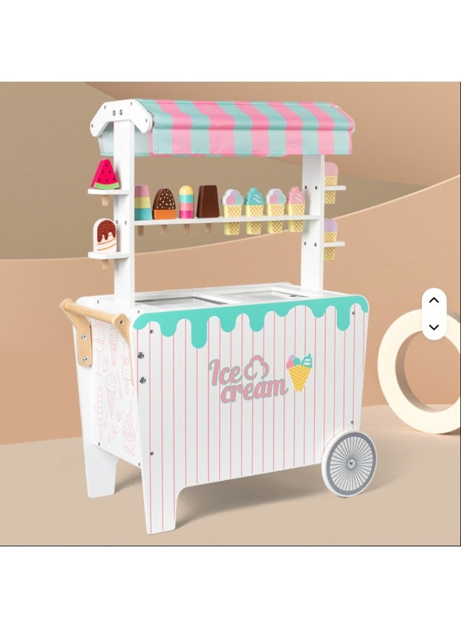 Wooden Pretend Play Ice Cream Cart & Stand for Kids - Image 2