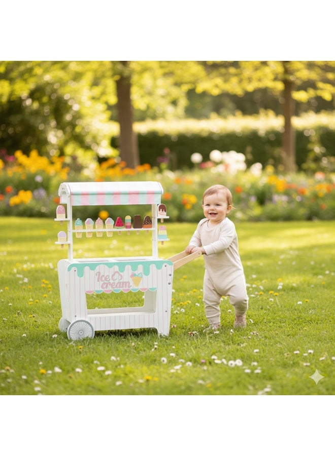 Wooden Pretend Play Ice Cream Cart & Stand for Kids - Image 3