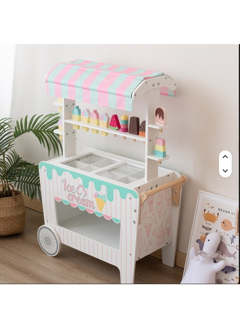 Wooden Pretend Play Ice Cream Cart & Stand for Kids - Image 4