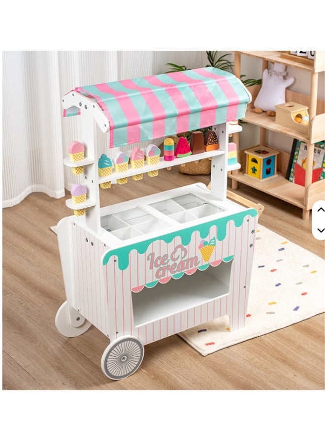 Wooden Pretend Play Ice Cream Cart & Stand for Kids - Image 1