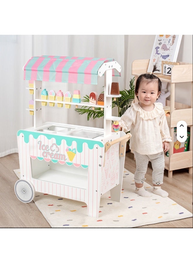 Wooden Pretend Play Ice Cream Cart & Stand for Kids - Image 5