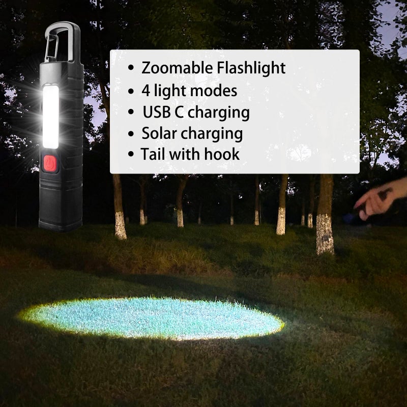 Hilngav 2 Pack Solar Flashlight, Rechargeable Zoomable LED Flashlight, High Lumens Solar Powered Flashlights with Tail Hook Rechargeable Handheld Flashlights for Home Emergency Camping Hiking - Image 2