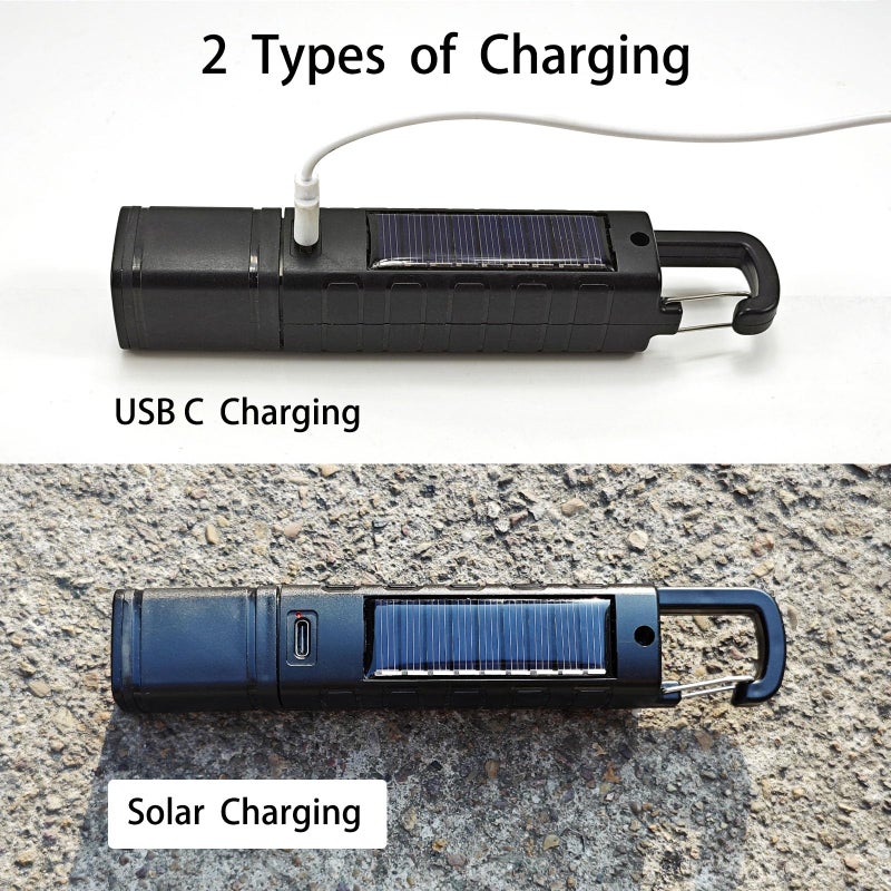 Hilngav 2 Pack Solar Flashlight, Rechargeable Zoomable LED Flashlight, High Lumens Solar Powered Flashlights with Tail Hook Rechargeable Handheld Flashlights for Home Emergency Camping Hiking - Image 3