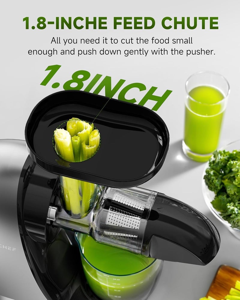 amzchef عصارة AMZCHEF للضغط البارد البطيء، آلة مضغ كهربائية للفواكه والخضروات، مع كوبين وفرشاة، رمادي، قابس BS، 220 فولت - Image 3
