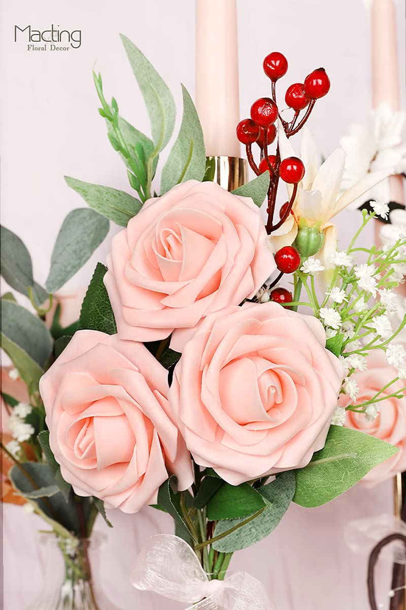 MACTING MACTING 30PCS Artificial Flowers  Real Looking Blush Foam Roses with Stems for Valentines Day DIY Wedding Bouquets Centerpieces Bridal Shower Party Home Decorations  - Image 4