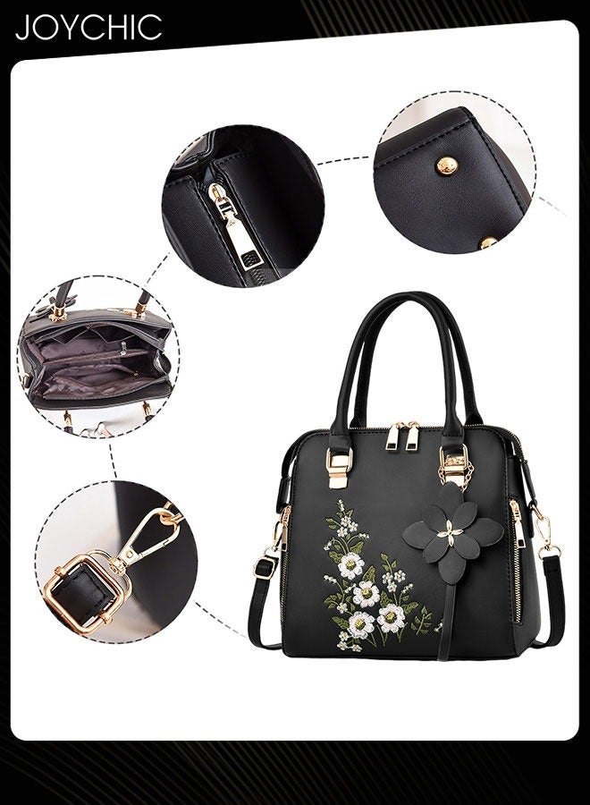 Joychic حقيبة يد نسائية مطرزة على الموضة بتصميم جديد، حقيبة كتف كبيرة الحجم، حقيبة كروس بودي مقاومة للماء من البولي يوريثان، حقيبة سوداء للنساء - Image 3
