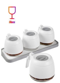 Condiment Jars Set , Portable Round Spice Jars with Lid and Spoon280ml9.9oz, Reusable Kitchen Glass Salt Dispenser for Salt and Sugar Container, Airtight Glass Jars, Set of 3
