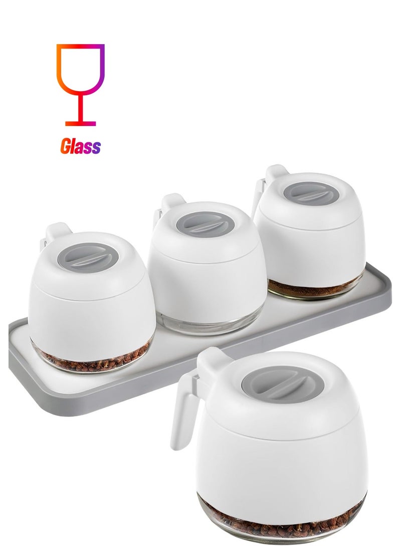 Generic - Condiment Jars Set , Portable Round Spice Jars with Lid and Spoon280ml9.9oz, Reusable Kitchen Glass Salt Dispenser for Salt and Sugar Container, Airtight Glass Jars, Set of 3 - Image 1