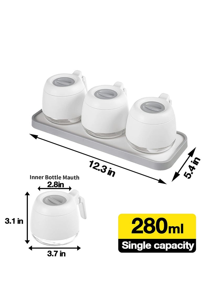 Generic - Condiment Jars Set , Portable Round Spice Jars with Lid and Spoon280ml9.9oz, Reusable Kitchen Glass Salt Dispenser for Salt and Sugar Container, Airtight Glass Jars, Set of 3 - Image 1