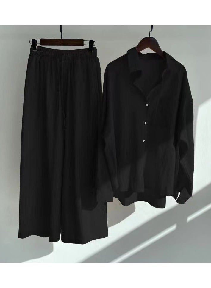 Shougu Shirt Set High Waisted Loose Pants  - Image 1