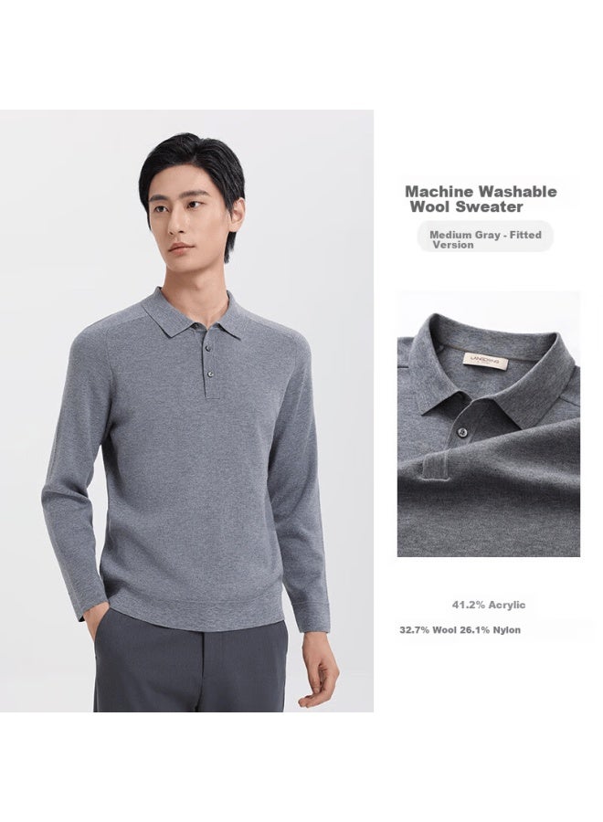 Langdeng 25 Autumn Winter New Polo Collar Knitted Sweater Warm Mid Gray L (175/92a) - Image 1