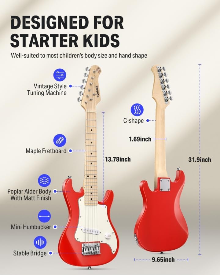 Donner 30 Inch Kids Junior Electric Guitar Beginner Kit ST Style Mini Guitar Premium Bundle with Amp, Tuner, Capo, Bag, Strap, String, Cable (DSJ-100, Red) - Image 2