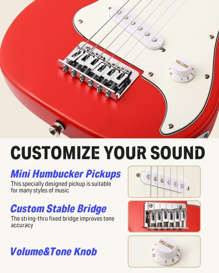 Donner 30 Inch Kids Junior Electric Guitar Beginner Kit ST Style Mini Guitar Premium Bundle with Amp, Tuner, Capo, Bag, Strap, String, Cable (DSJ-100, Red) - Image 3