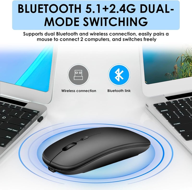 كاست ويف ماوس بلوتوث 5.1 ولاسلكي 2.4G، ماوس صامت فائق النحافة ومحمول لأجهزة الكمبيوتر المحمول، MacBook، iPad، iPhone، Android، Windows، Linux، تصميم مريح، ماوس دقيق للسفر (أسود) - Image 3