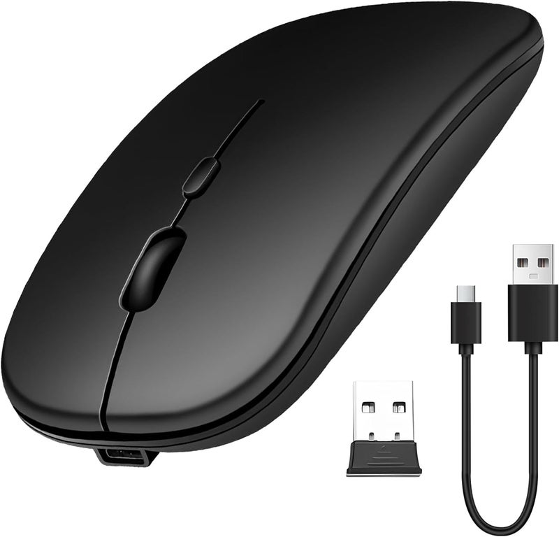 كاست ويف ماوس بلوتوث 5.1 ولاسلكي 2.4G، ماوس صامت فائق النحافة ومحمول لأجهزة الكمبيوتر المحمول، MacBook، iPad، iPhone، Android، Windows، Linux، تصميم مريح، ماوس دقيق للسفر (أسود) - Image 1