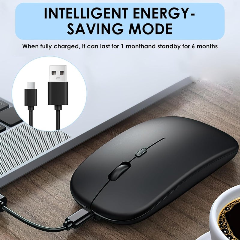 كاست ويف ماوس بلوتوث 5.1 ولاسلكي 2.4G، ماوس صامت فائق النحافة ومحمول لأجهزة الكمبيوتر المحمول، MacBook، iPad، iPhone، Android، Windows، Linux، تصميم مريح، ماوس دقيق للسفر (أسود) - Image 5