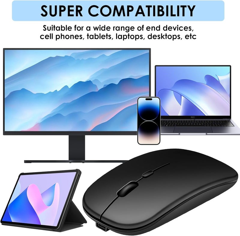 كاست ويف ماوس بلوتوث 5.1 ولاسلكي 2.4G، ماوس صامت فائق النحافة ومحمول لأجهزة الكمبيوتر المحمول، MacBook، iPad، iPhone، Android، Windows، Linux، تصميم مريح، ماوس دقيق للسفر (أسود) - Image 2