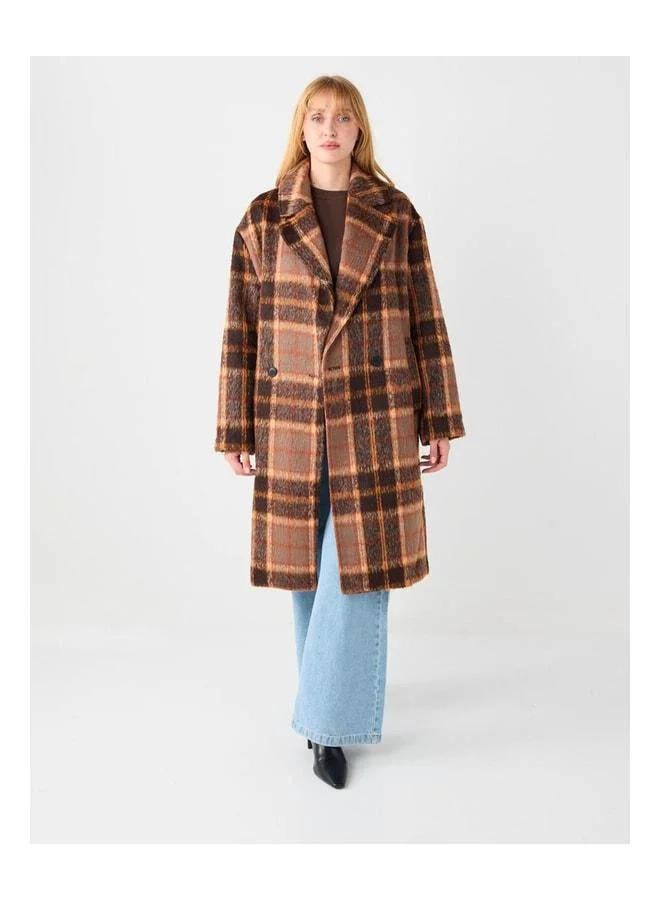 Jimmy Key Orange Notched Collar Checkered Canvas Coat.
