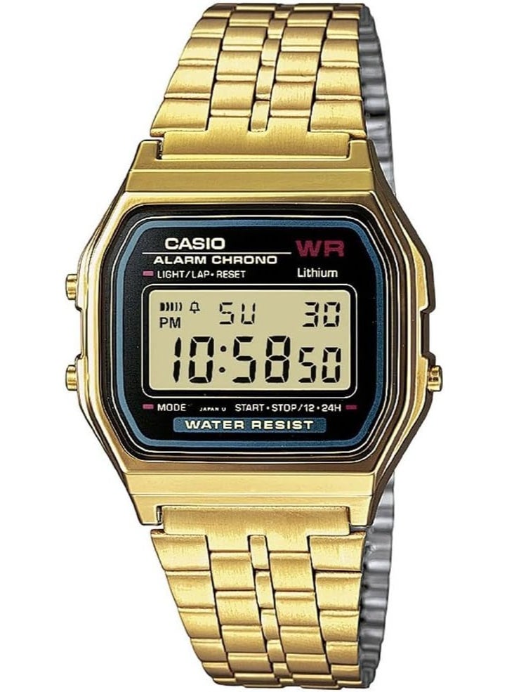كاسيو ساعة كاسيو للجنسين - A159WGEA-1DF ميناء أسود، سوار ذهبي