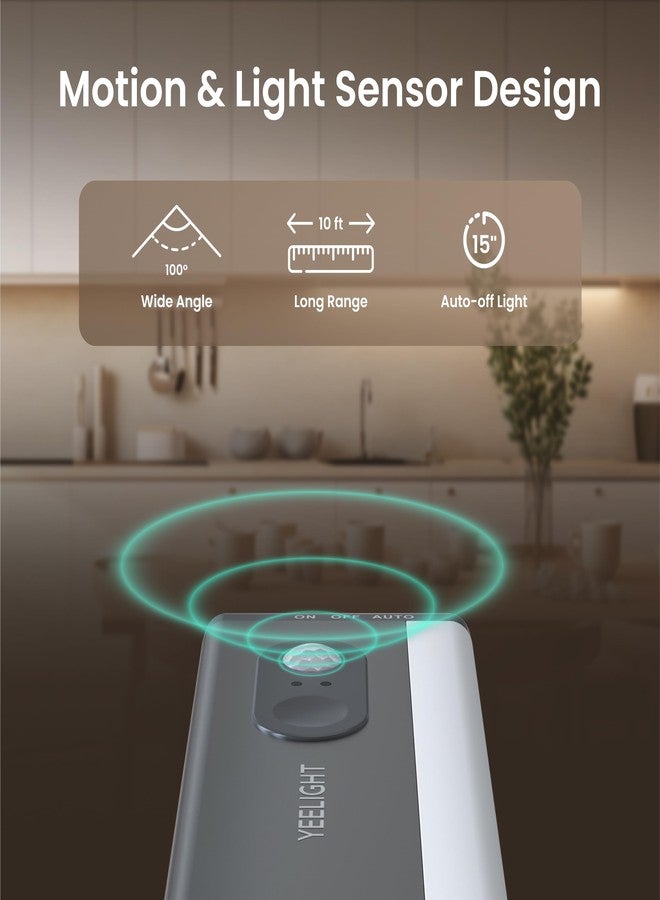 Yeelight Under Cabinet Lighting, Motion Sensor Under Counter Lights for Kitchen, 66 LED Rechargeable Closet Light Fixture, Stepless Dimming, 4000K Wireless Light for Counter, Wardrobe, Hallway, Stairs - Image 4