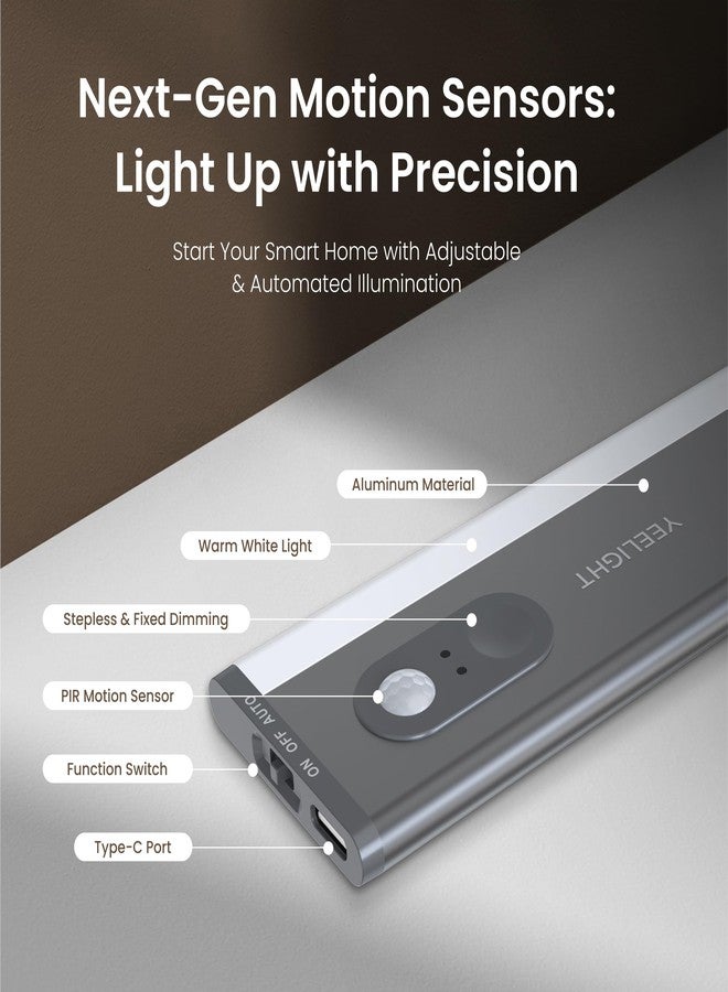 Yeelight Under Cabinet Lighting, Motion Sensor Under Counter Lights for Kitchen, 66 LED Rechargeable Closet Light Fixture, Stepless Dimming, 4000K Wireless Light for Counter, Wardrobe, Hallway, Stairs - Image 2