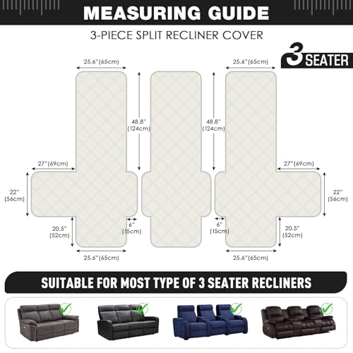 TAOCOCO 100% Waterproof Recliner Sofa Cover Non Slip Couch Cover for 3 Seat Reclining Sofa, Split Reclining Couch Covers 3-Piece with Straps, Washable Sofa Slipcover for Kids Pets(3 Seater, Black) - Image 5