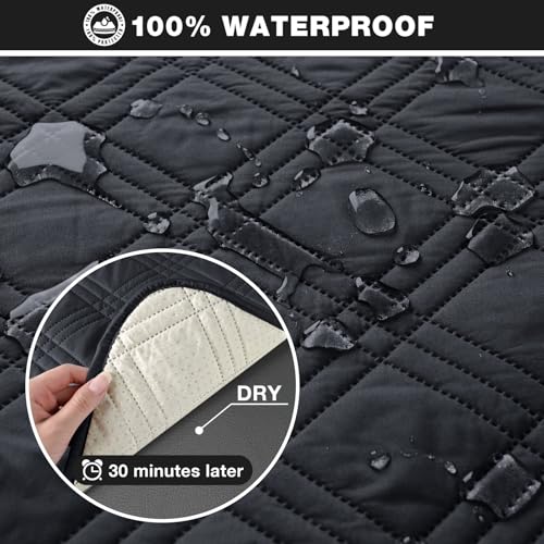 TAOCOCO 100% Waterproof Recliner Sofa Cover Non Slip Couch Cover for 3 Seat Reclining Sofa, Split Reclining Couch Covers 3-Piece with Straps, Washable Sofa Slipcover for Kids Pets(3 Seater, Black) - Image 3
