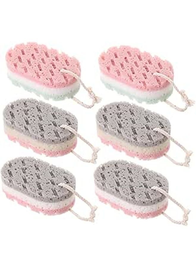 6Pcs Exfoliating Bath Sponges Soft Gentle Body Scrub Towels Random Color Lightweight - Image 1