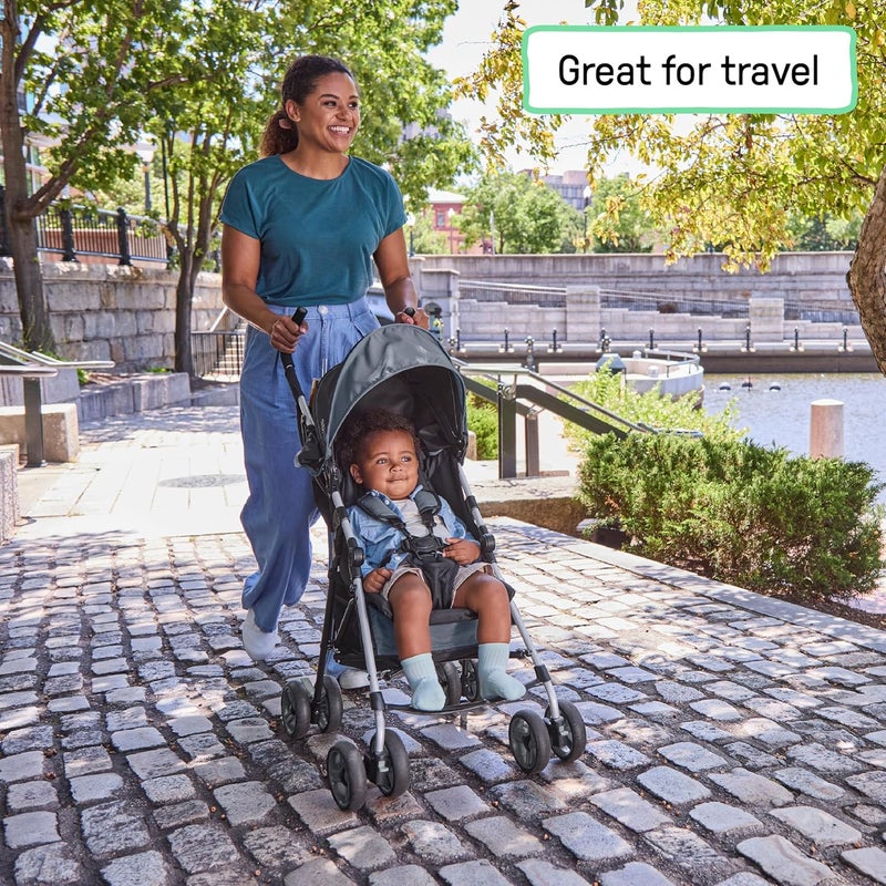 ingenuity 3D Mini Convenience Stroller – Lightweight Stroller with Compact Fold, Multi-Position Recline, Canopy with Pop Out Sun Visor – Umbrella Stroller for Travel and More, Slate Grey - Image 2