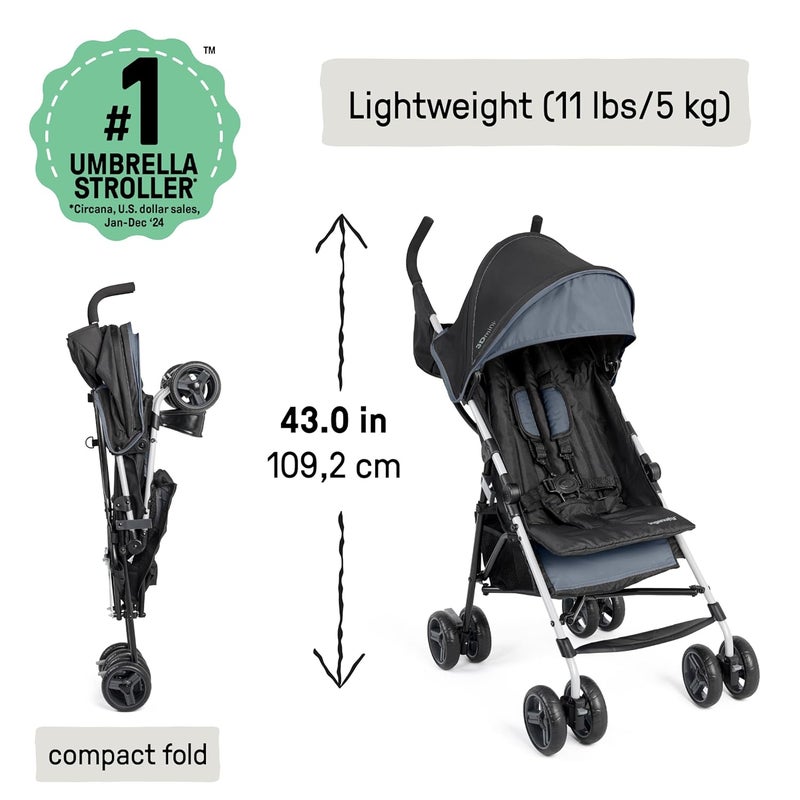 ingenuity 3D Mini Convenience Stroller – Lightweight Stroller with Compact Fold, Multi-Position Recline, Canopy with Pop Out Sun Visor – Umbrella Stroller for Travel and More, Slate Grey - Image 3