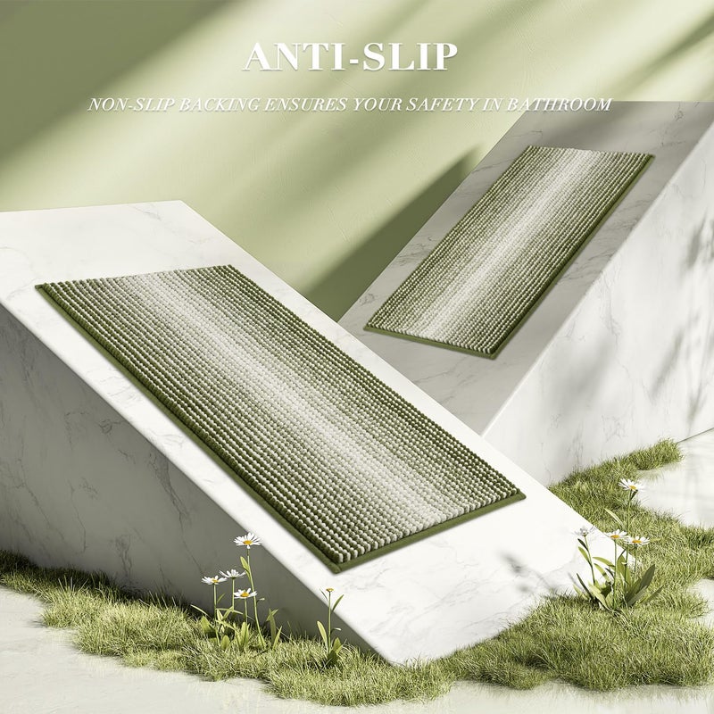 BSICPRO Bathroom Rugs and Mats Sets, 2 Piece Thick Absorbent Chenille Bath Mat Rug Set Non Slip, Soft Shaggy Bath Room Floor Mats for Bathroom, Machine Washable (Sage, 20" x 47" Plus 16" x 24") - Image 5