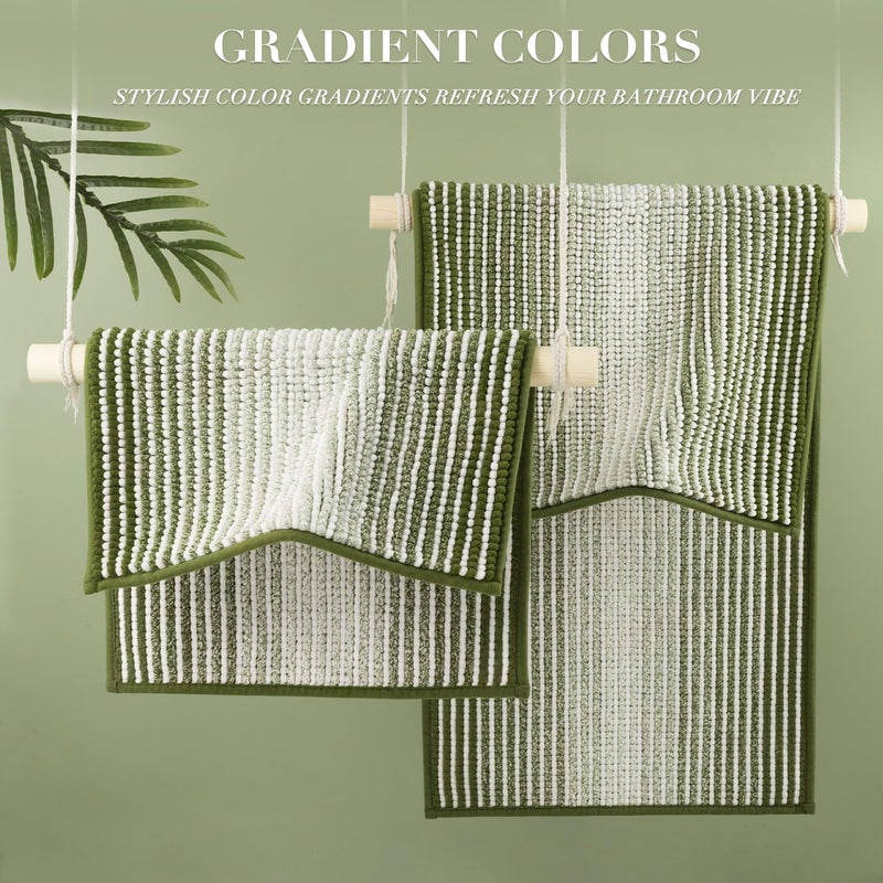 BSICPRO Bathroom Rugs and Mats Sets, 2 Piece Thick Absorbent Chenille Bath Mat Rug Set Non Slip, Soft Shaggy Bath Room Floor Mats for Bathroom, Machine Washable (Sage, 20" x 47" Plus 16" x 24") - Image 4