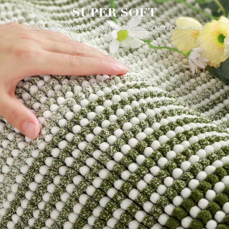 BSICPRO Bathroom Rugs and Mats Sets, 2 Piece Thick Absorbent Chenille Bath Mat Rug Set Non Slip, Soft Shaggy Bath Room Floor Mats for Bathroom, Machine Washable (Sage, 20" x 47" Plus 16" x 24") - Image 2